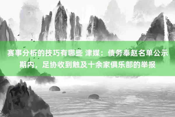 赛事分析的技巧有哪些 津媒：债务奉赵名单公示期内，足协收到触及十余家俱乐部的举报